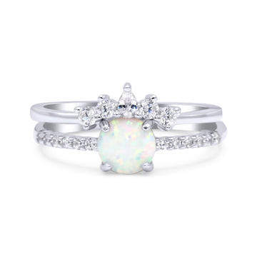 Two Piece Bridal Ring Sets White Opal CZ 925 Sterling Silver Wholesale
